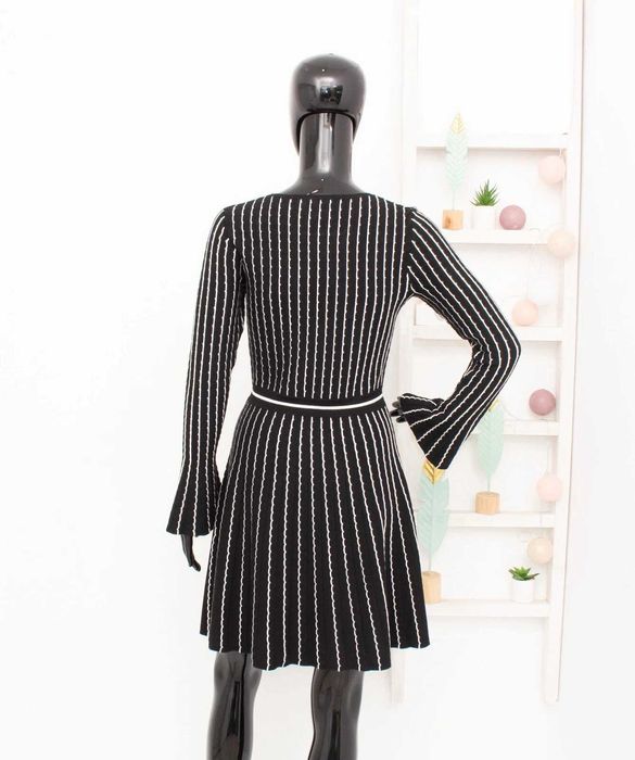 Karen Millen дамска рокля черно бяло монохром дълъг ръкав S