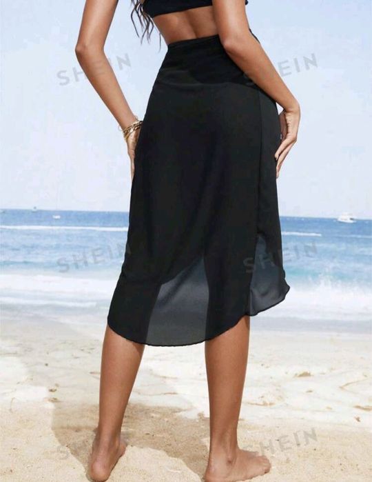 Pareo sarong eșarfă plaja cu șireturi nou negru măsură S-M