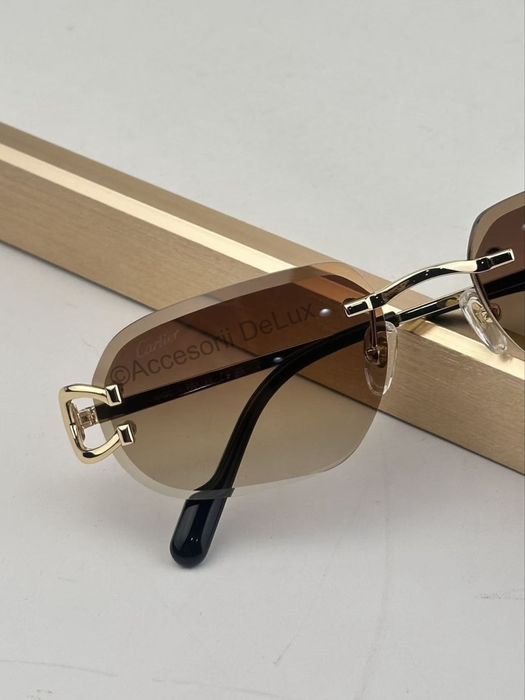 Ochelari de Soare Cartier Premiere Gold Brown CT0468S Noi Full Box [Verificare Colet]