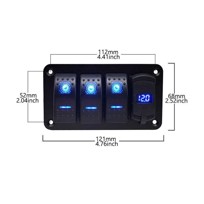 Panou 3 intrerupatoare iluminate 12v , priza USB 5v , offroad