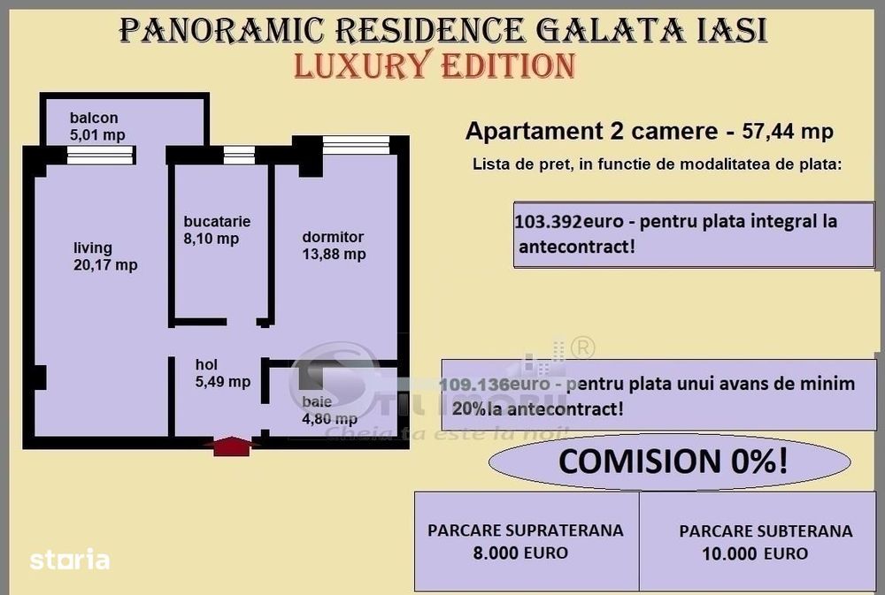 Apartament decomandat de vanzare in Iasi, Galata, 57,44 mp, bloc nou