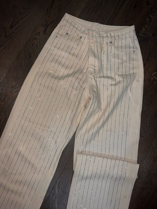 Дънки с камъни (цвят екрю)