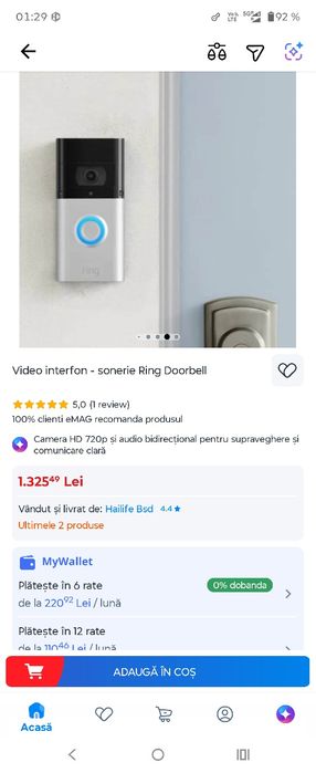Video interfon - sonerie Ring Doorbell sigilata