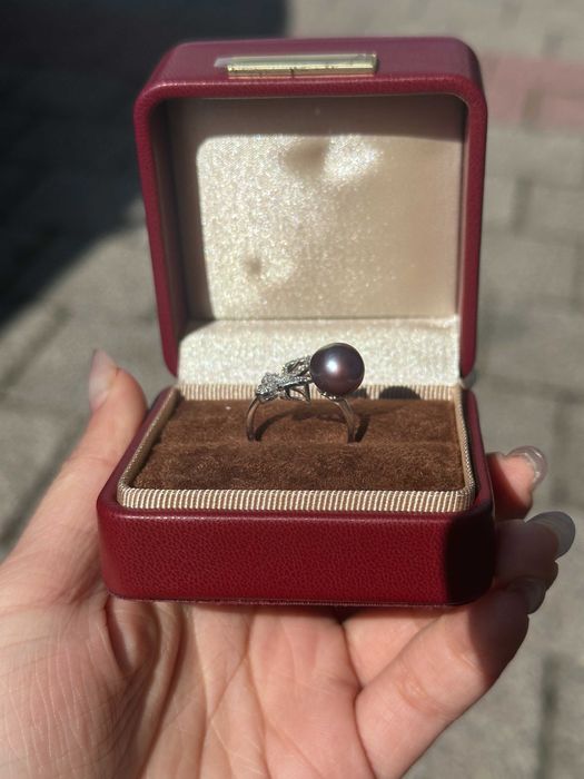 Inel din argint 925 cu barocǎ perlă naturală mov, reglabil