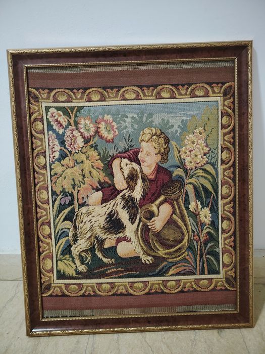 Superba tapiserie franceză lucrata integral manual,lucrare încadrata I