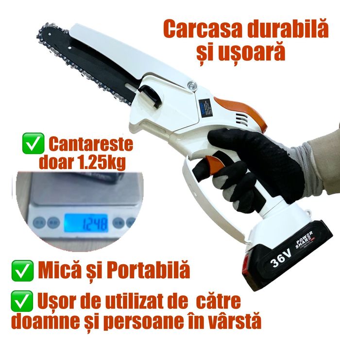 Mini drujba XForce cu 2 acumulatori, Motor 400W, compatibil Makita 18V