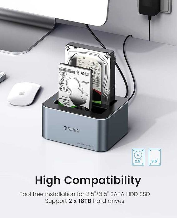 Док-станция ORICO 2-Bay (2.5" / 3.5" SATA HDD/SSD) для жестких дисков