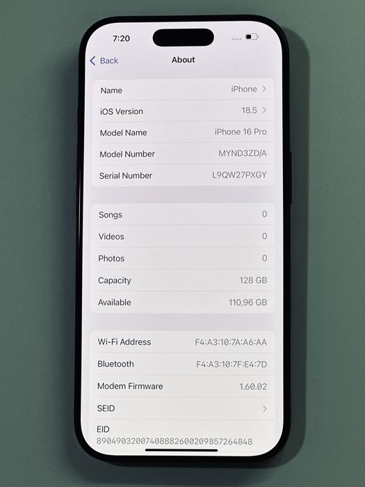 iPhone 16 Pro Black 93% battery