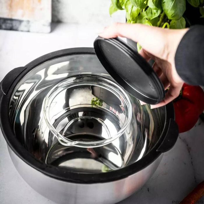 Bol inox, cu capac si razatoare, multifunctional, negru, capacitate