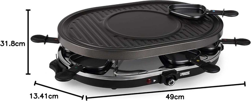 Раклет грил Princess - Овална форма, 8 тигана, Многофункционална плоча