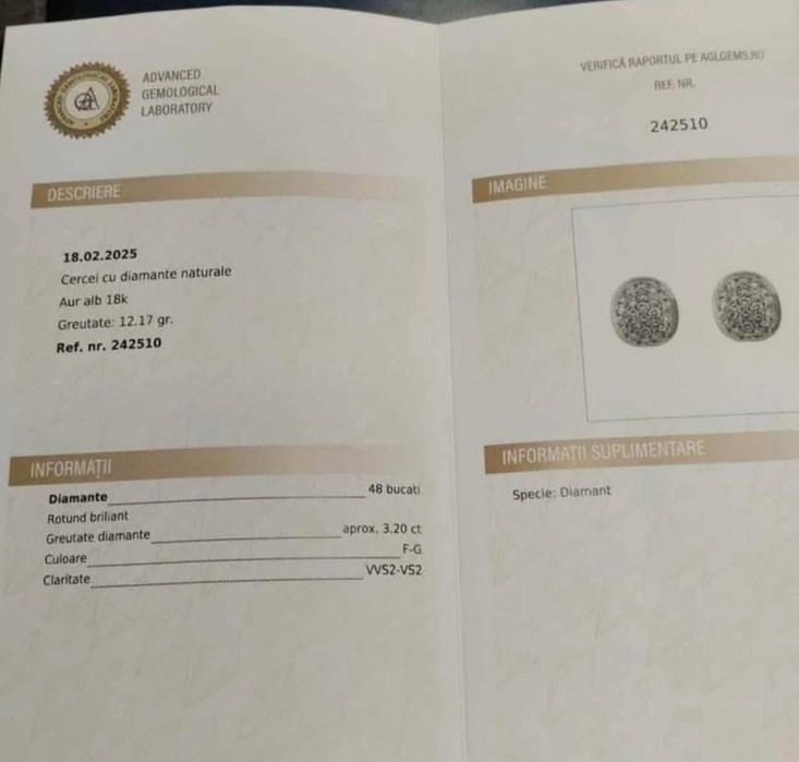 Cercei aur 18 k cu fiamante