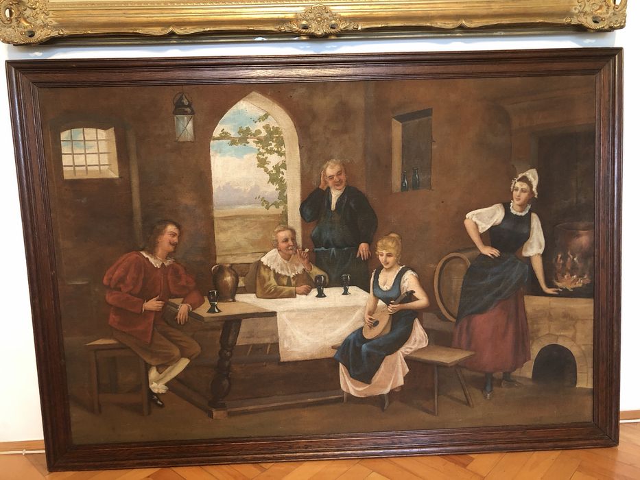 Tablou,pictura foarte veche in ulei pe panza groasa,rama din lemn