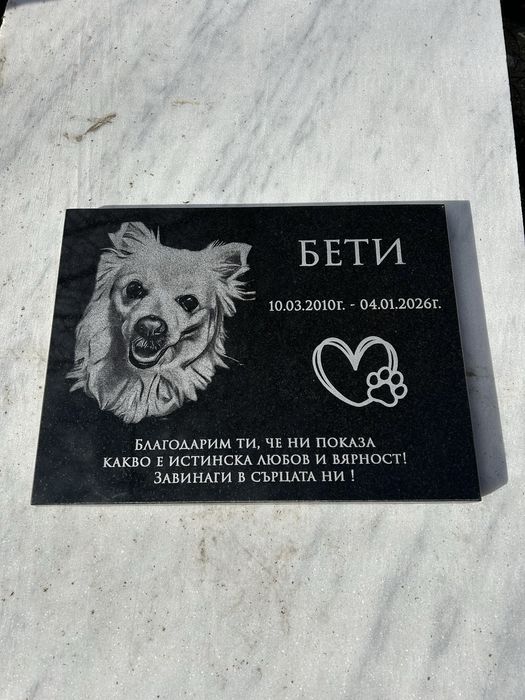 Персонализирана надгробна плоча за домашни любимци със снимка