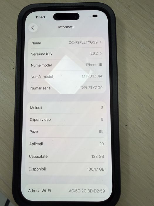 Iphone 15 128GB baterie 100%