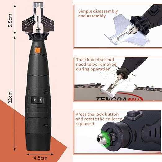 Kit de ascuțire a lanțului pentru drujbe electrice fără fir cu 2 baterii Set de scule de ascuțire 20000 RPM