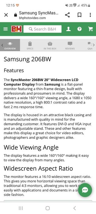 Монитор, Samsung 206BW