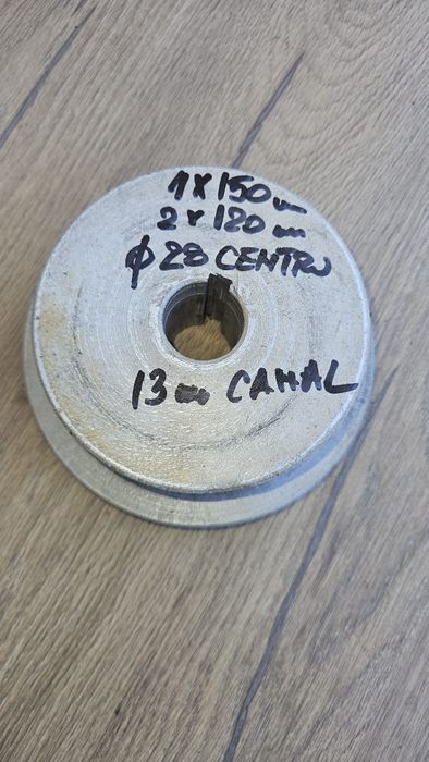 Fulie Triplă din Aluminiu – Ø150 / Ø120 mm – Ax Ø28 mm