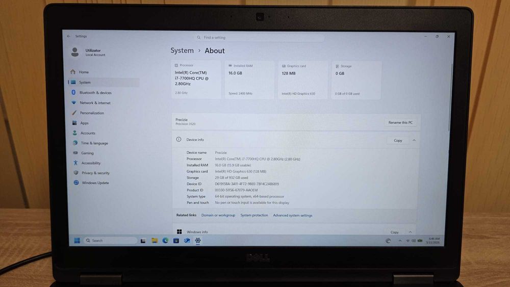 Laptop Dell Precision 3520 Intel Intel i7 nVidia Quadro IPS M620 Win11 Activat