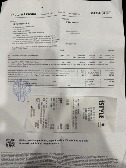 Vand iphone 16 pro Black Titanium