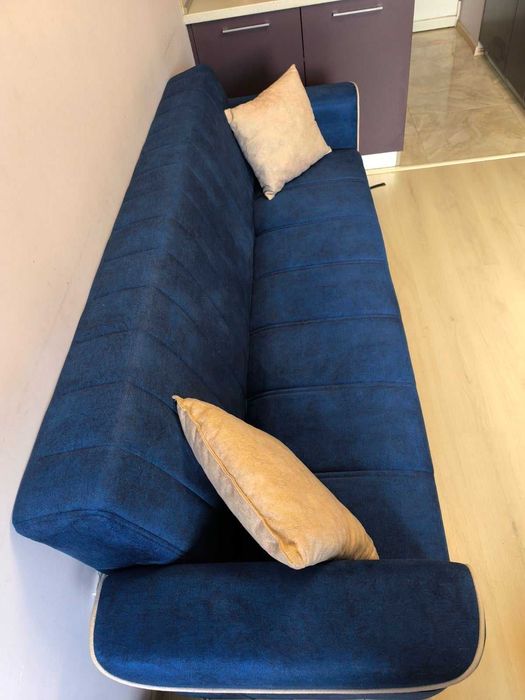 Разтегателен диван ACELYA с ракла и функция сън, тъмносин