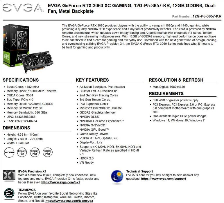 EVGA GeForce RTX 3060 XC Gaming