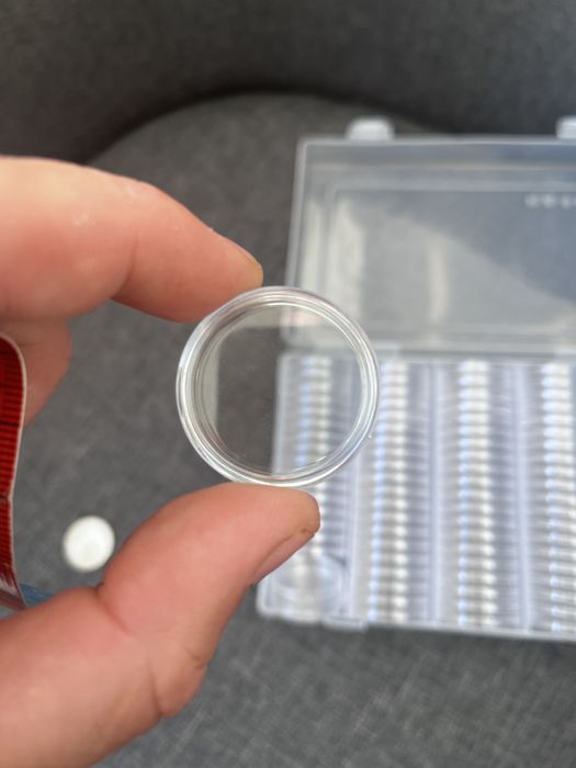 Set 100 capsule transparente pentru monede Ø 30 mm – noi, cutie organizato