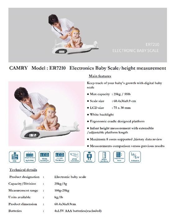 ВЕСЫ с РОСТОМЕРОМ для новорожденных. Из первых рук  CAMRY, CONSTANTА г