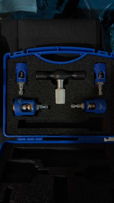 Trusă Profesională Calibratoare / Debavurătoare Țevi Multistrat PEX, PPR – 4 Dimensiuni cu Mâner în T și Adaptor Filetantă