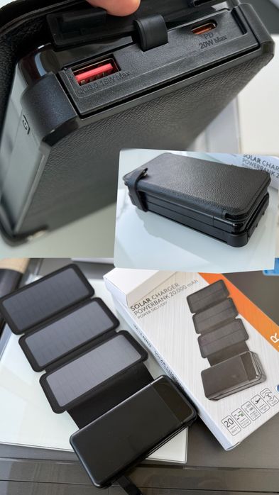 Baterie externă cu 3 panouri solare•20.00mAh-20W , 2 iesiri,Noua