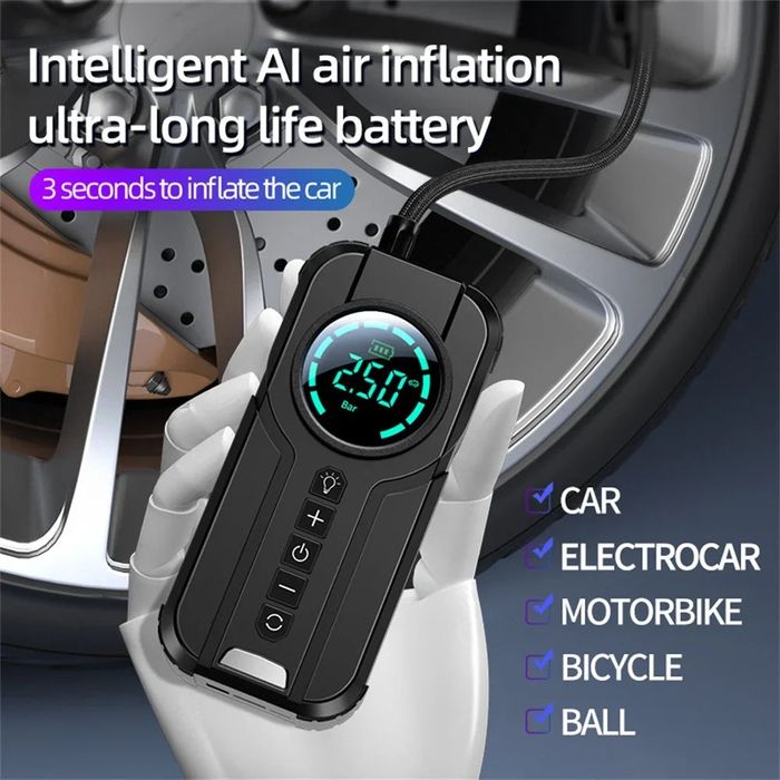 Автомобильный насос для подкачки шин. Power bank. Фонарик