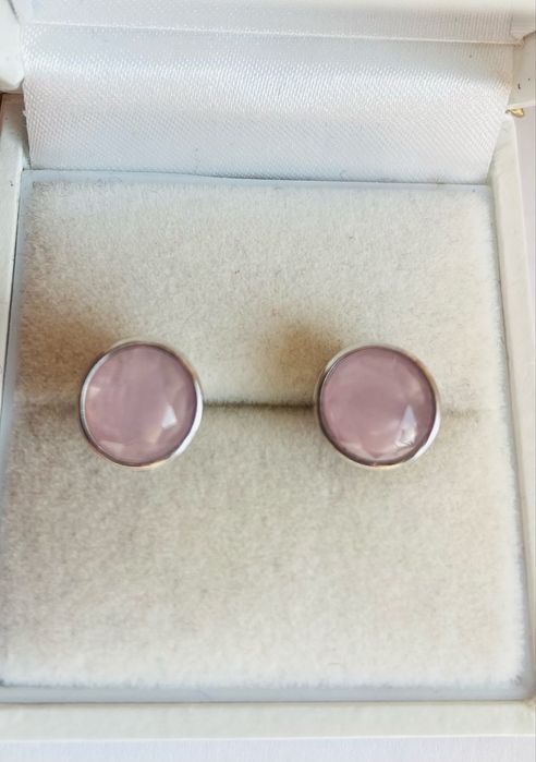 Cercei solitari din argint su cuart roz