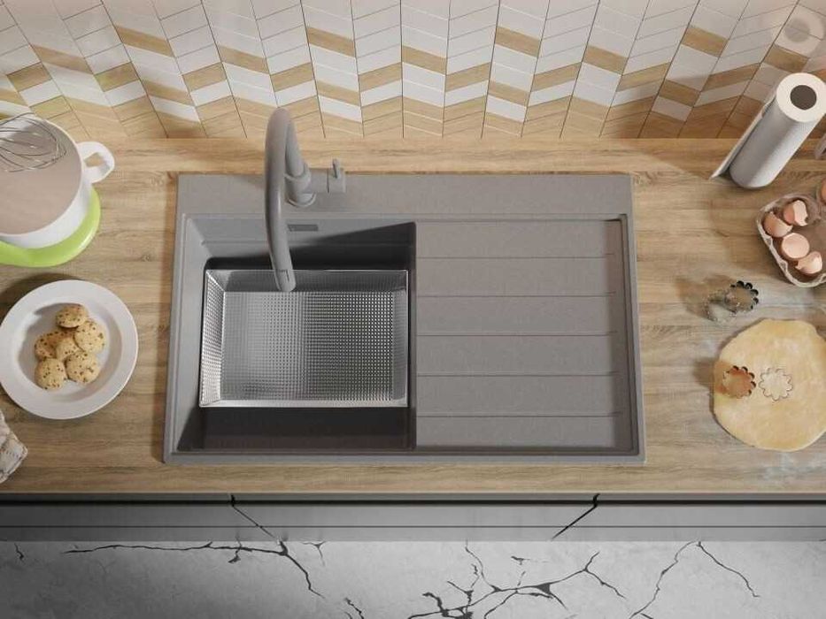 Сива гранитна кухненска мивка Сидни 780-45 Ergo Multilevel 780х500