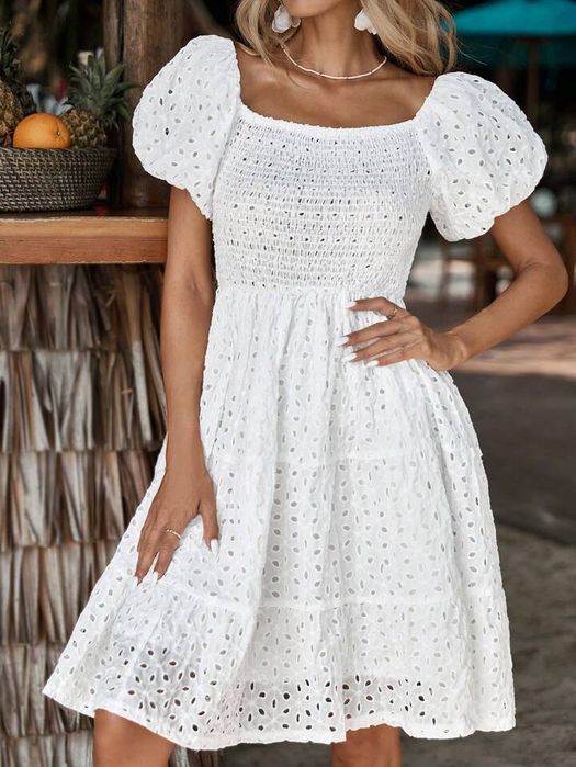 Rochie alba Ruffle Shein