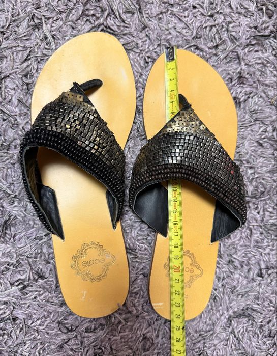 Sandale/ papuci stil boho - piele naturala si margele, 38