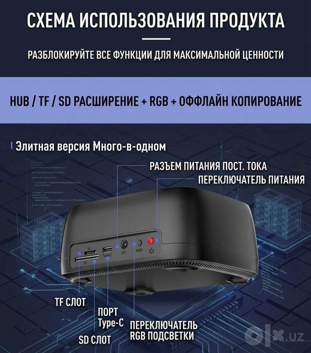 Док-станция для двух накопителей 2.5/3.5/SSD/HDD/SD/TF-карта с Type-C