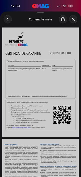 Playstation 5 Silm Digital 825 GB Garantie eMAG 2028