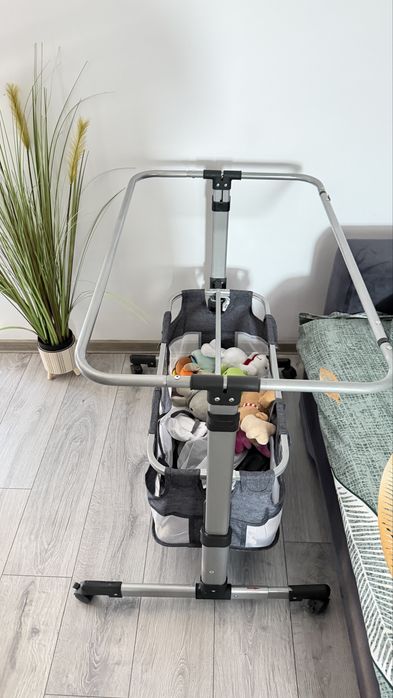 Pătuț Co-sleeper cu Saltea și Coș de Depozitare Gri