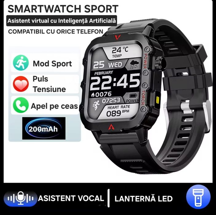 Ceas Smart Top Sport: de mână sau de agățat. Mod Sport+Sănătate. Apel.