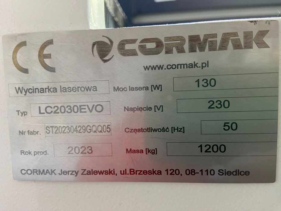 Продавам индустриален CO2 лазерен станок Cormak LC2030EVO 130W, 1500x3000 мм, 2023 г.
