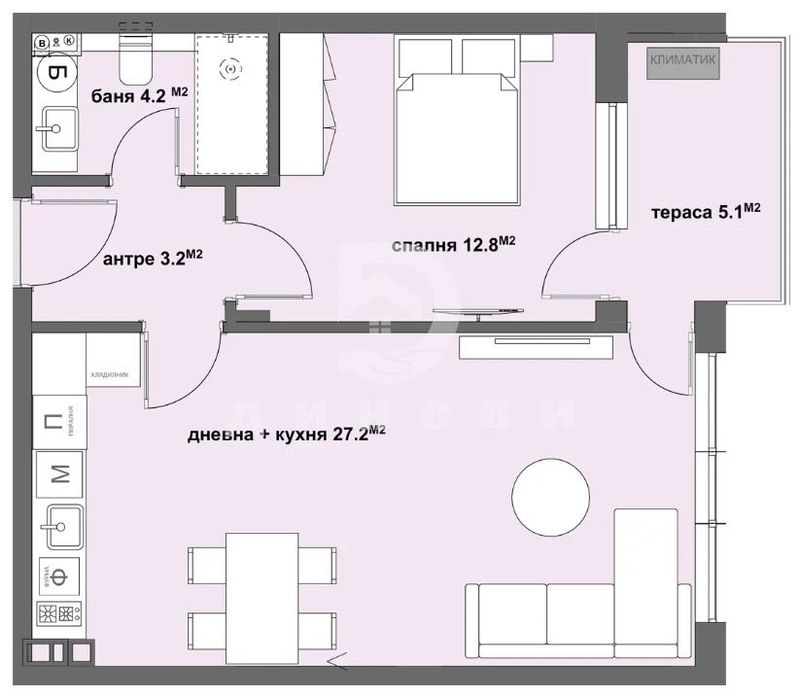 Продава ЕКСКЛУЗИВНО двустаен апартамент