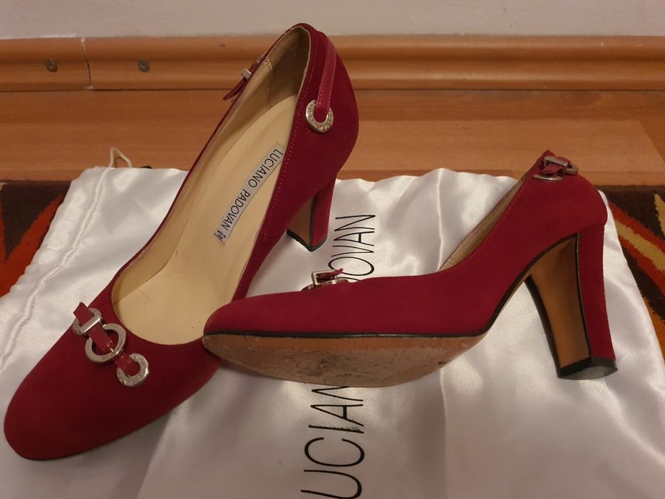 Pantofi grena rosii piele intoarsa, 36, Luciano Padovan, ca noi