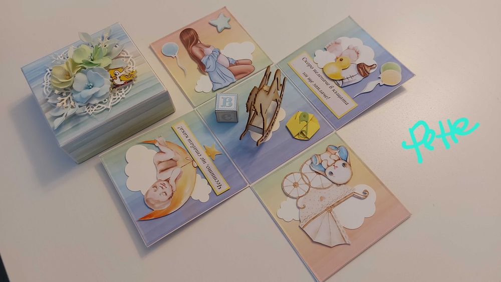 Ръчно изработена експлодираща кутия за бременност, бебе, кръщене