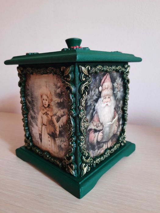 Cutie vintage Craciun, din lemn