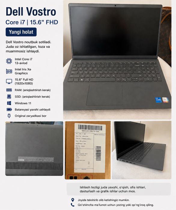 Dell Vostro Core i7 yangi noutbuk