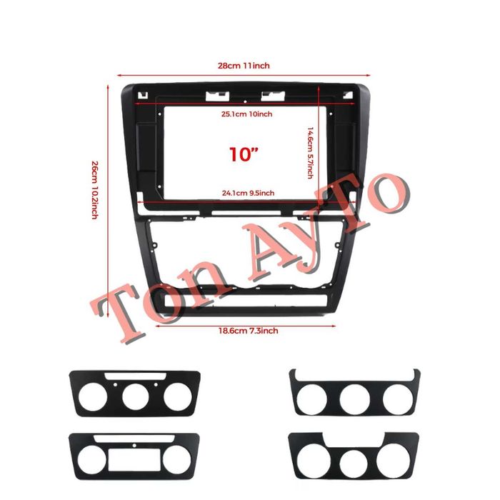 Адаптерна Рамка 10" инча Шкода Октавия 2 А5 Skoda Octavia 2 A5 2008 - 2013 Андроид Android 2 дин 2 din Черна