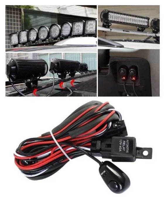 Кабели за лед бар с копче , реле, 40 ампера бушон, 12 волта