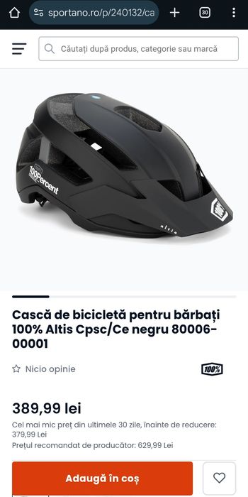 Casca bicicleta 100% Altis mărime XS - S (50-55 cm) neagra