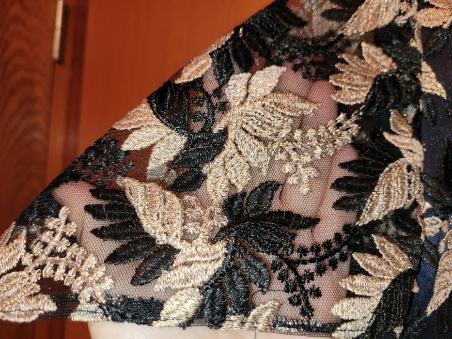 Rochie lunga bleumarin  cu auriu