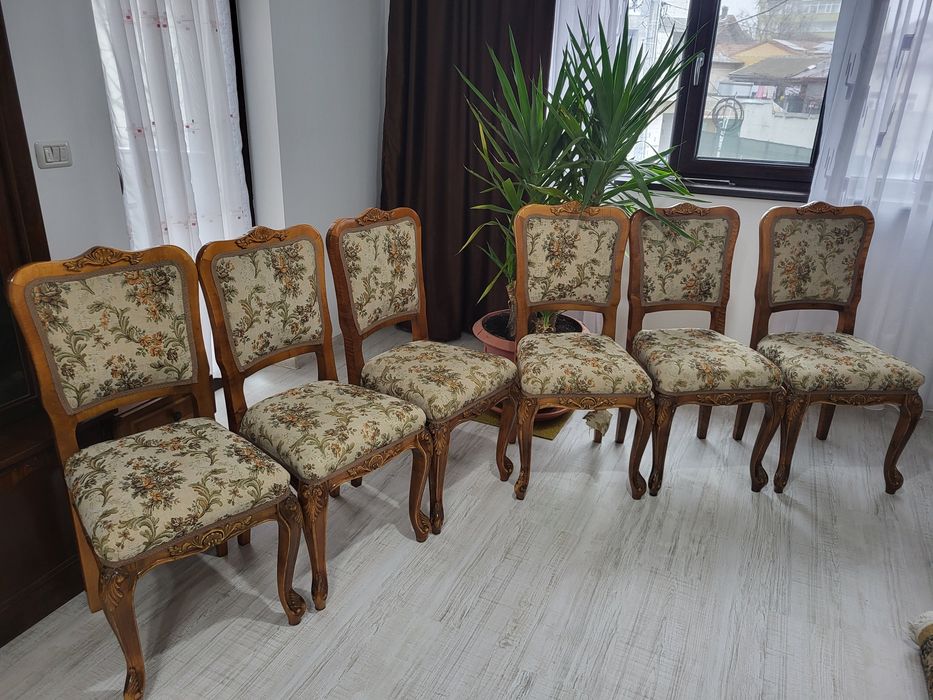 Set 6x scaune masa sculptate lemn masiv noi jilt fotolii