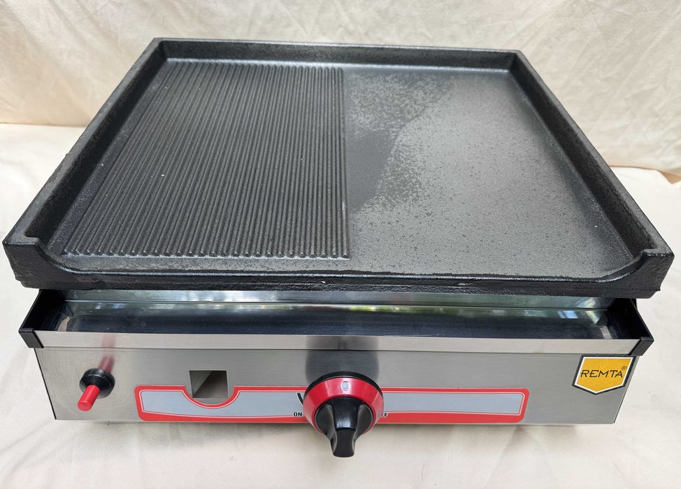 Газова скара чугунена плоча ½Оребрена ½Гладка 50см + газова защита+CE